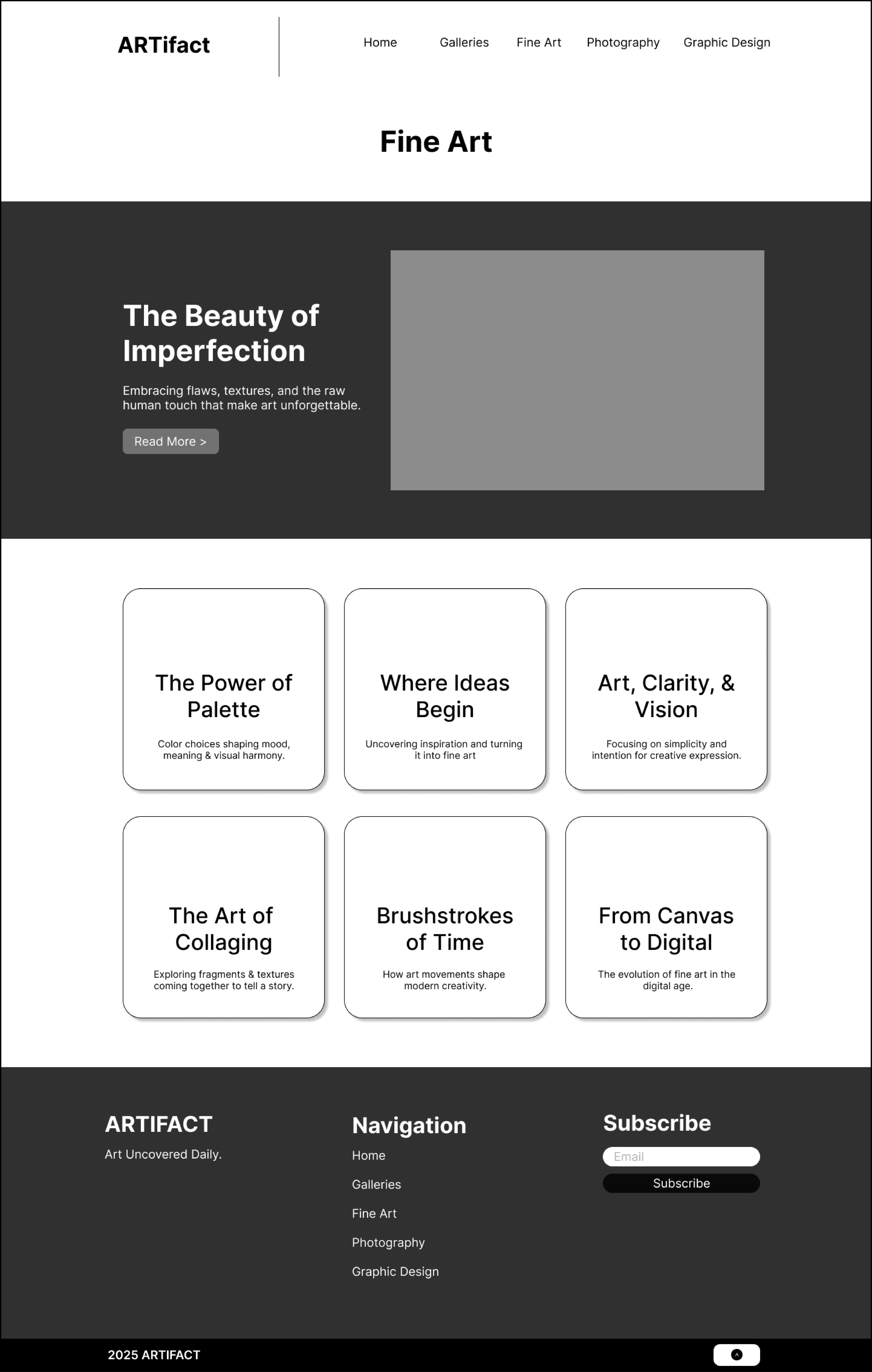 fine art artifact wireframe