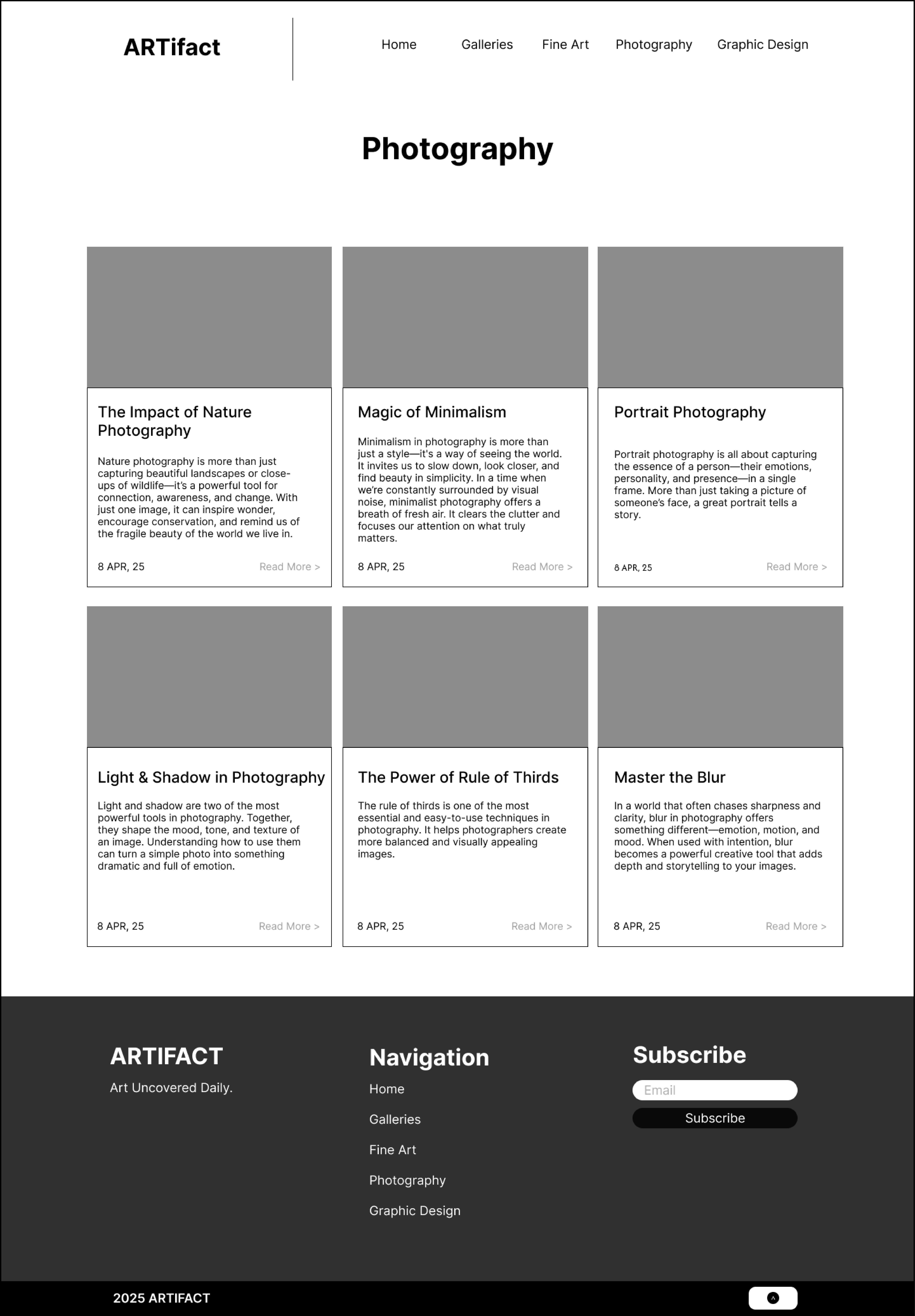 photography artifact wireframe
